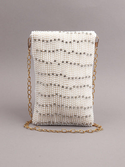 Elegant White Pearl Phone or Coin Bag - Odette