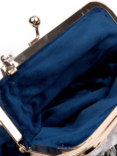 EMBELLISHED BLUE CLUTCH BAG WITH TASSELS - Odette