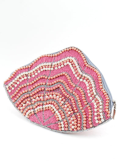 Embroidered Pink Beaded Clutch - Odette