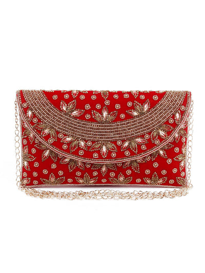 EMBROIDERED RED CLUTCH BAG FOR WOMEN - Odette
