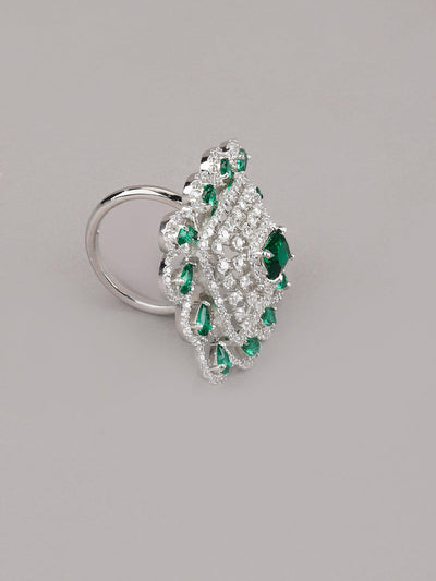 Emerald Crystalised Square Statement Ring - Odette