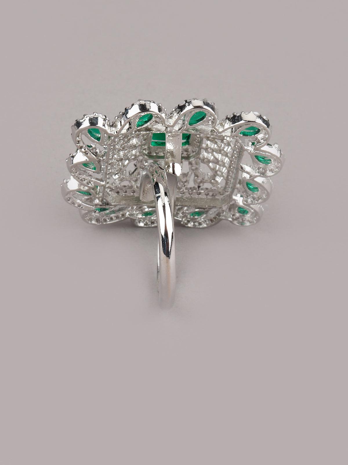 Emerald Crystalised Square Statement Ring - Odette