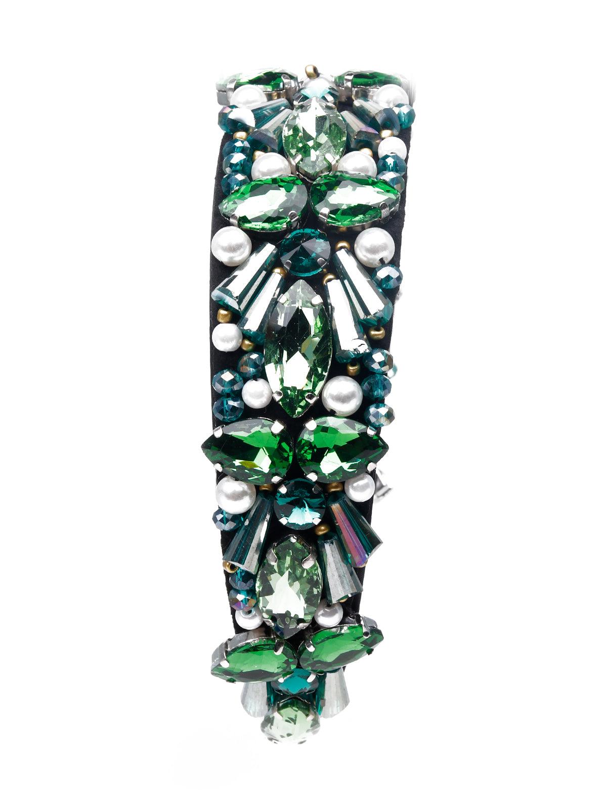 Emerald green crystal-embellished wide hairband - Odette