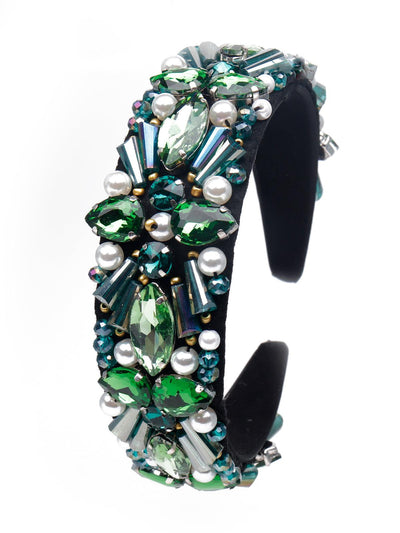 Emerald green crystal-embellished wide hairband - Odette