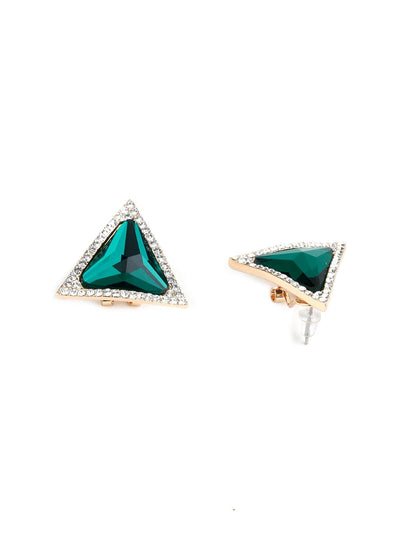 Emerald Green Triangular Crystal Stud Earrings - Odette