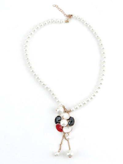 Enamelled Pretty White Pearl Necklace - Odette