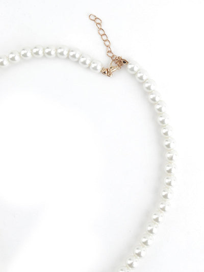 Enamelled Pretty White Pearl Necklace - Odette