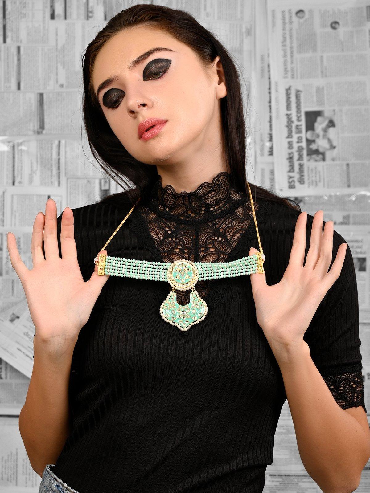 Enchanting Sea Green Necklace with Earrings - Odette