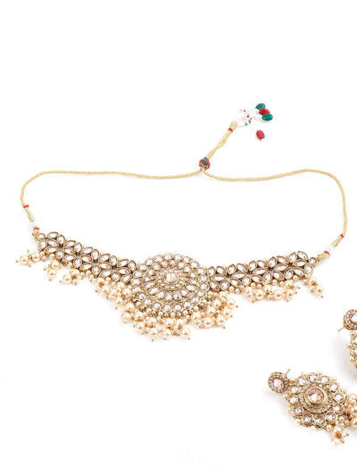 Enticing Gold Tone Choker with Earrings! - Odette
