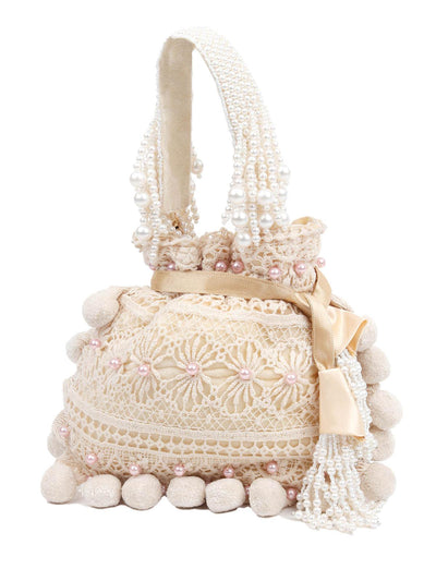 ENVY MY EMBROIDERED CREAM POTLI BAG - Odette