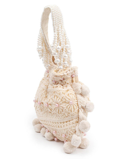 ENVY MY EMBROIDERED CREAM POTLI BAG - Odette