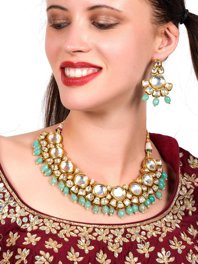 Ethnic heavy semiprecious kundan & enameled necklace with earrings! - Odette