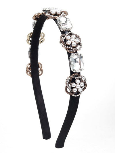 Exclusive Black Studded Tiara-Style Hairband - Odette
