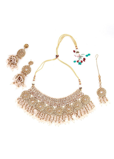 Exquisite 3 Piece Set of Necklace, Earrings and Maang Tikka - Odette