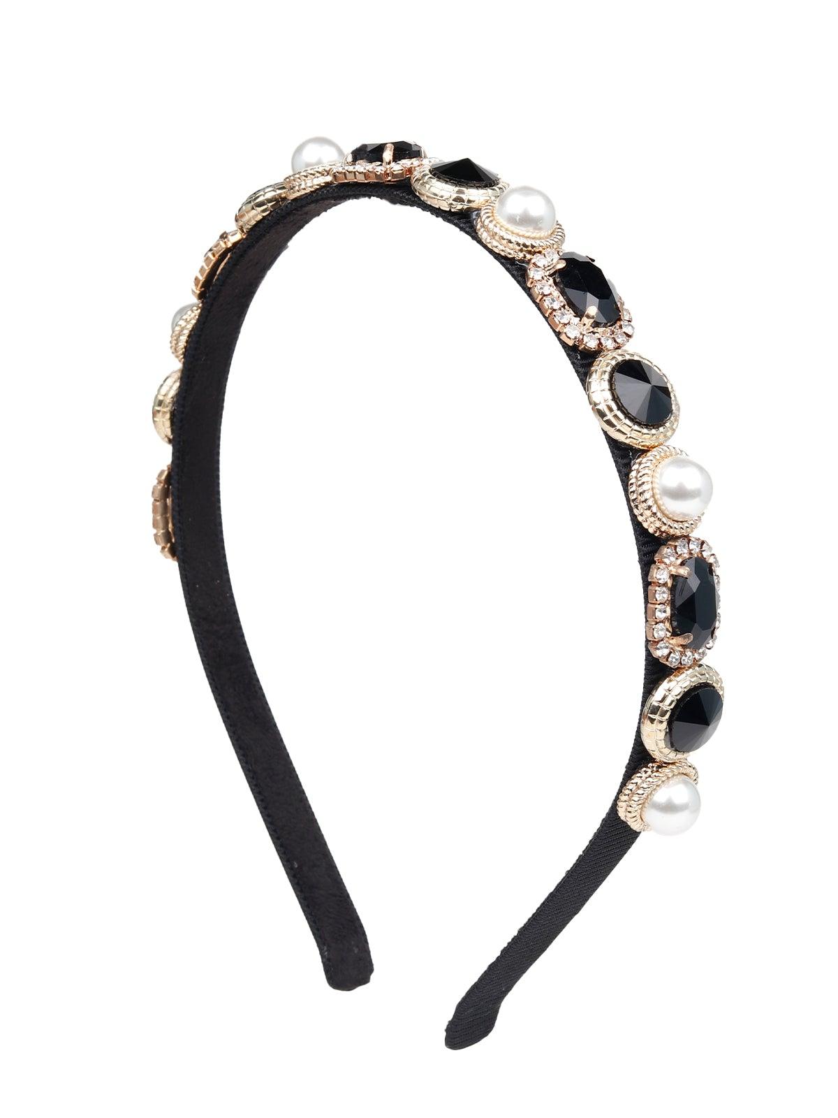 Exquisite Black And White Crystal-Studded Hairband - Odette