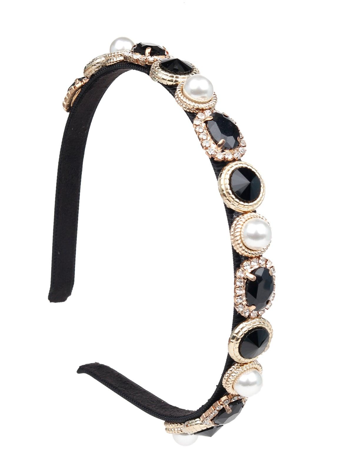 Exquisite Black And White Crystal-Studded Hairband - Odette