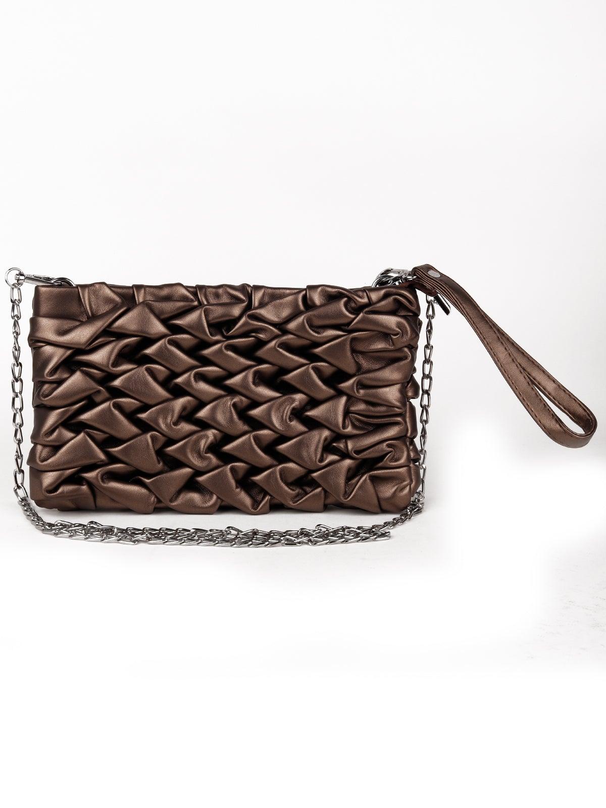 Exquisite chocolate metallic ruched bag - Odette