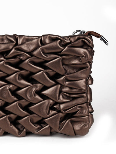 Exquisite chocolate metallic ruched bag - Odette
