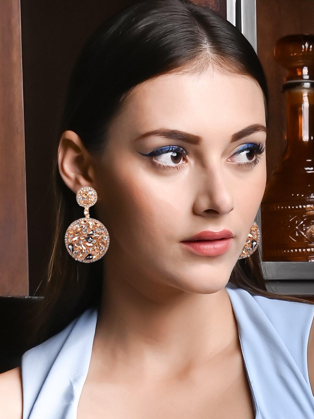 Exquisite double rounded crystal earrings - Odette