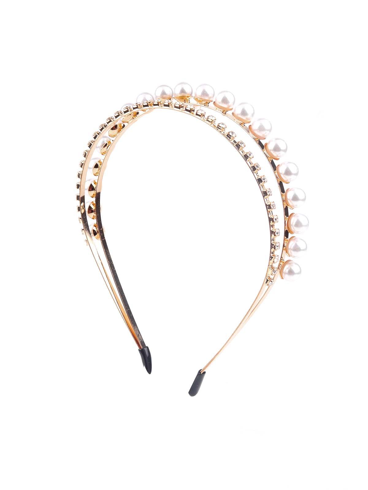 Exquisite double-strand gold-tone embellished hairband - Odette