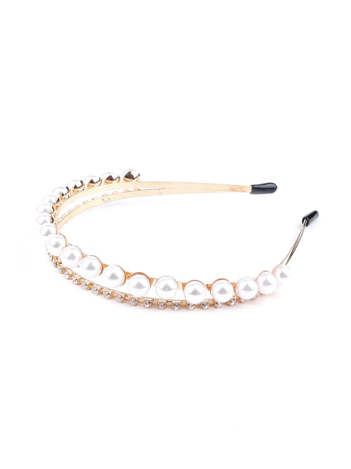 Exquisite double-strand gold-tone embellished hairband - Odette