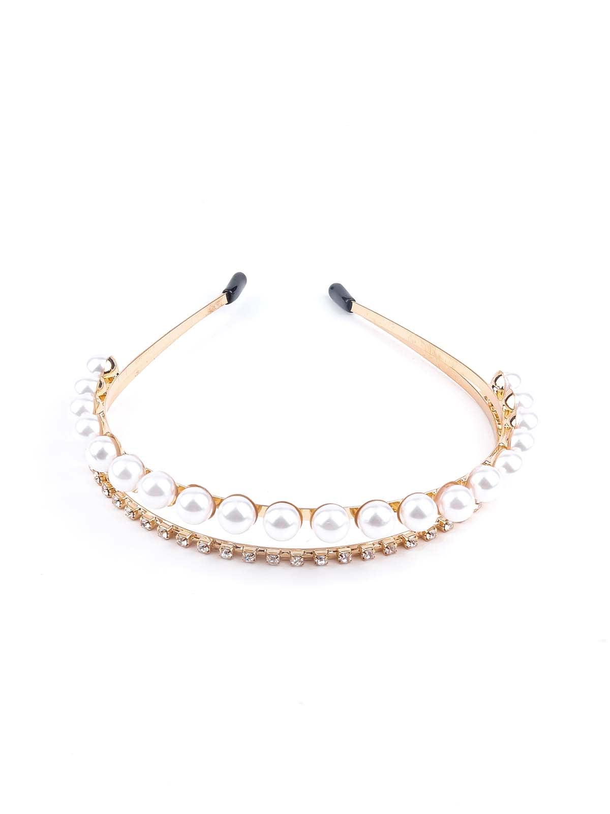 Exquisite double-strand gold-tone embellished hairband - Odette