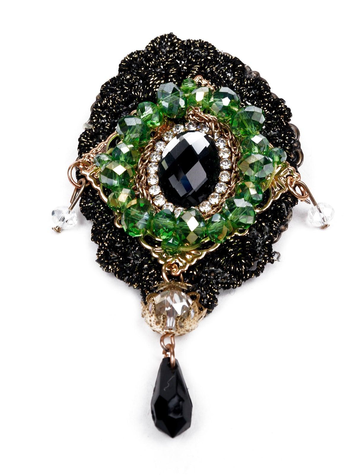 Exquisite Emerald Embellished Brooch - Odette