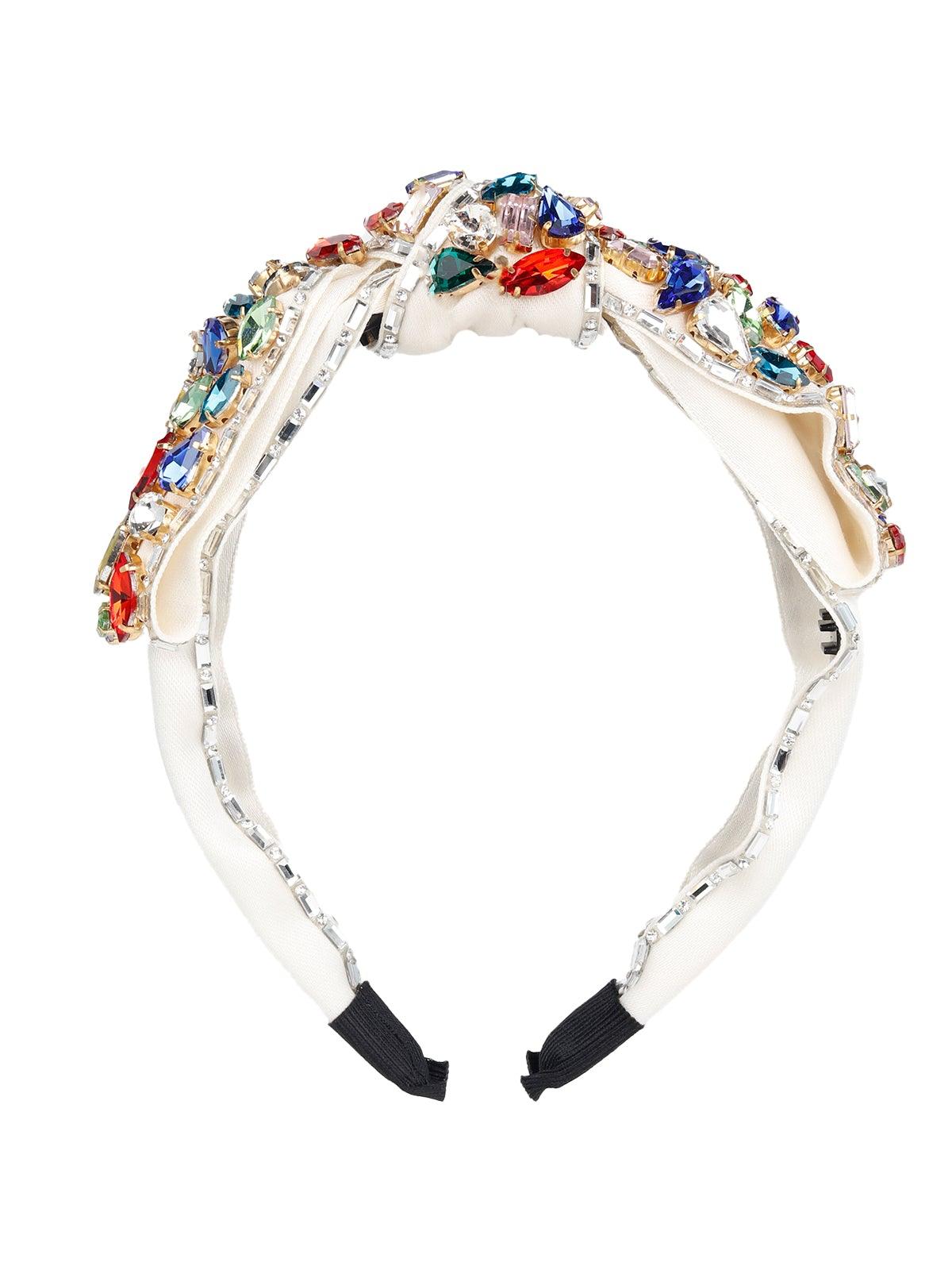 Exquisite Gemstones Embellished On A White Base Hairband - Odette