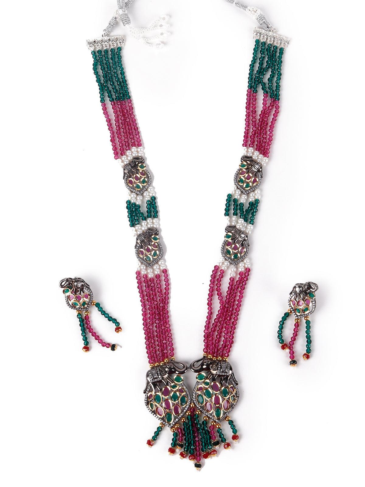 Exquisite green mala necklace set for women - Odette