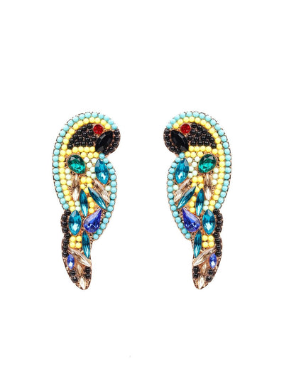 Exquisite parrot shaped multicoloured beaded earrings - Odette
