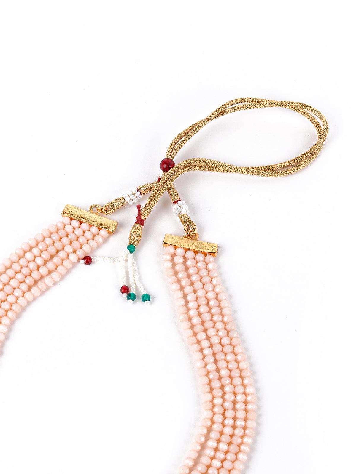 Exquisite peach Kundan work necklace set - Odette