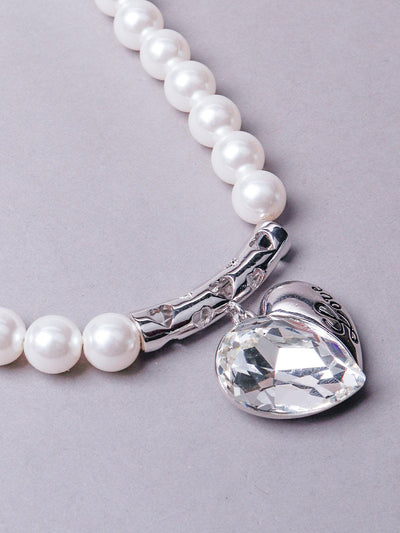 Exquisite pearl necklace with a heart shape pendant - Odette