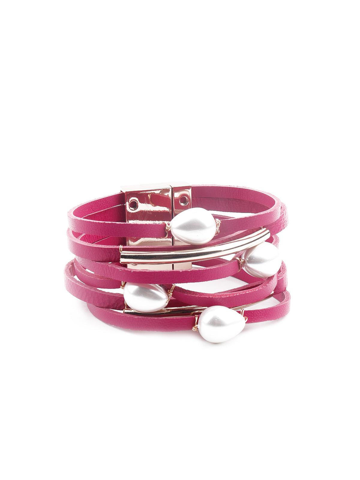 Exquisite pink layered embellished bracelet - Odette