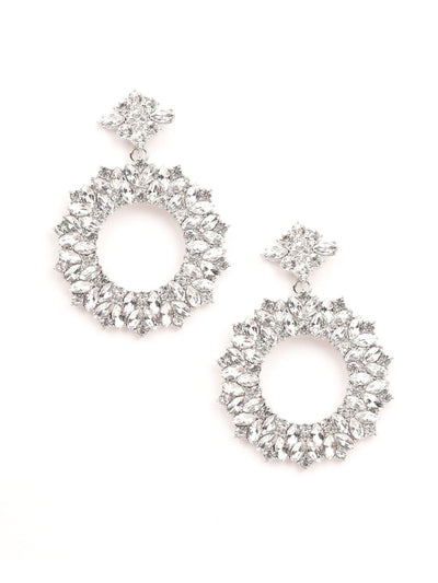 Exquisite Rounded Crystal-Embellished Drop Earrings- Silver - Odette