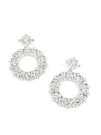 Exquisite Rounded Crystal-Embellished Drop Earrings- Silver - Odette