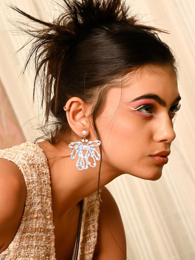 Exquisite white beaded drop earrings for women - Odette