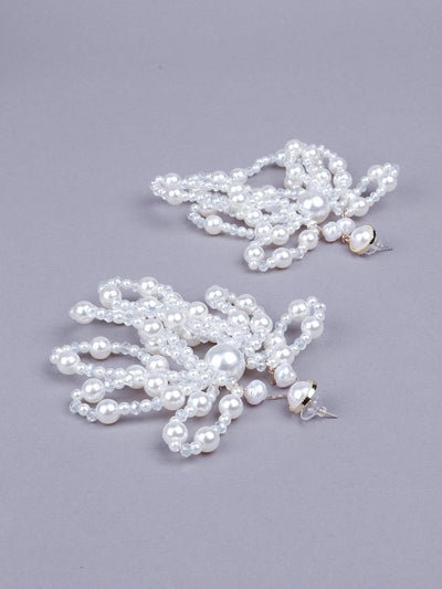 Exquisite white beaded drop earrings for women - Odette