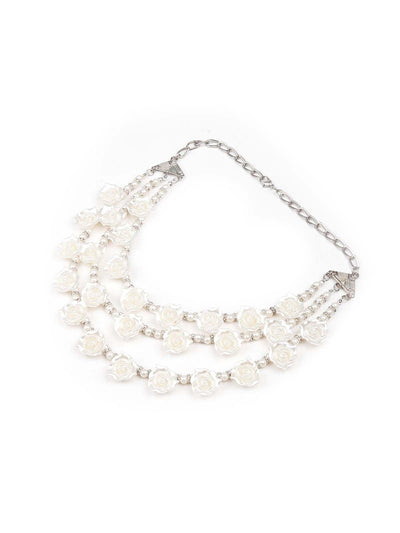 Exquisite white rose layered necklace for women - Odette