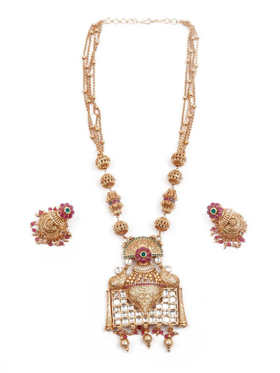 Exquisitly Crafted Gold Long Necklace Set - Odette