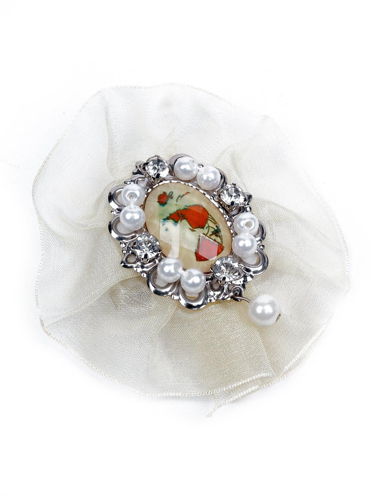 Fairly White Pleated Rose-Shaped Brooch - Odette