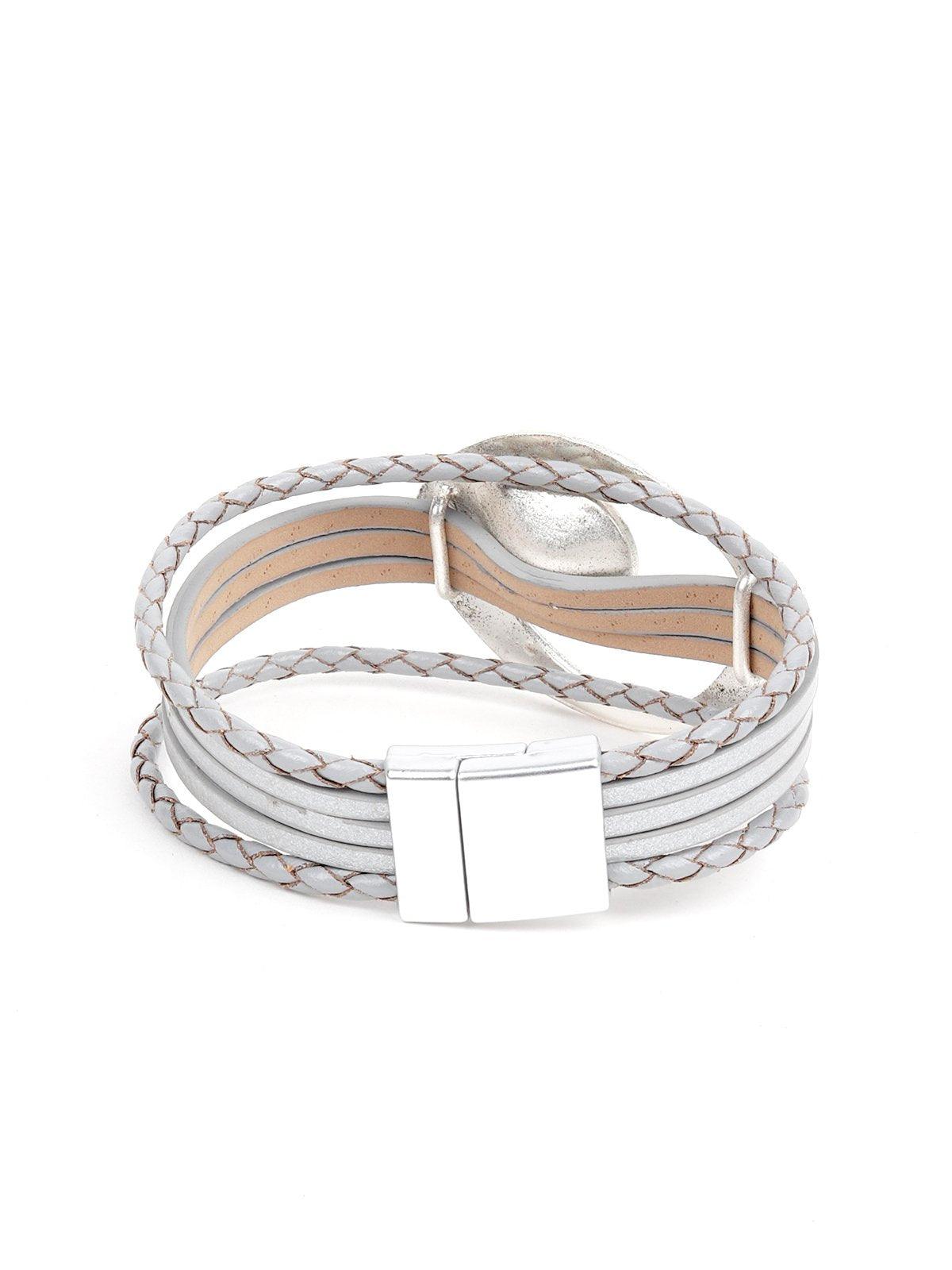 Fau x  Leather Grey Layered Wrap Bracelet - Odette