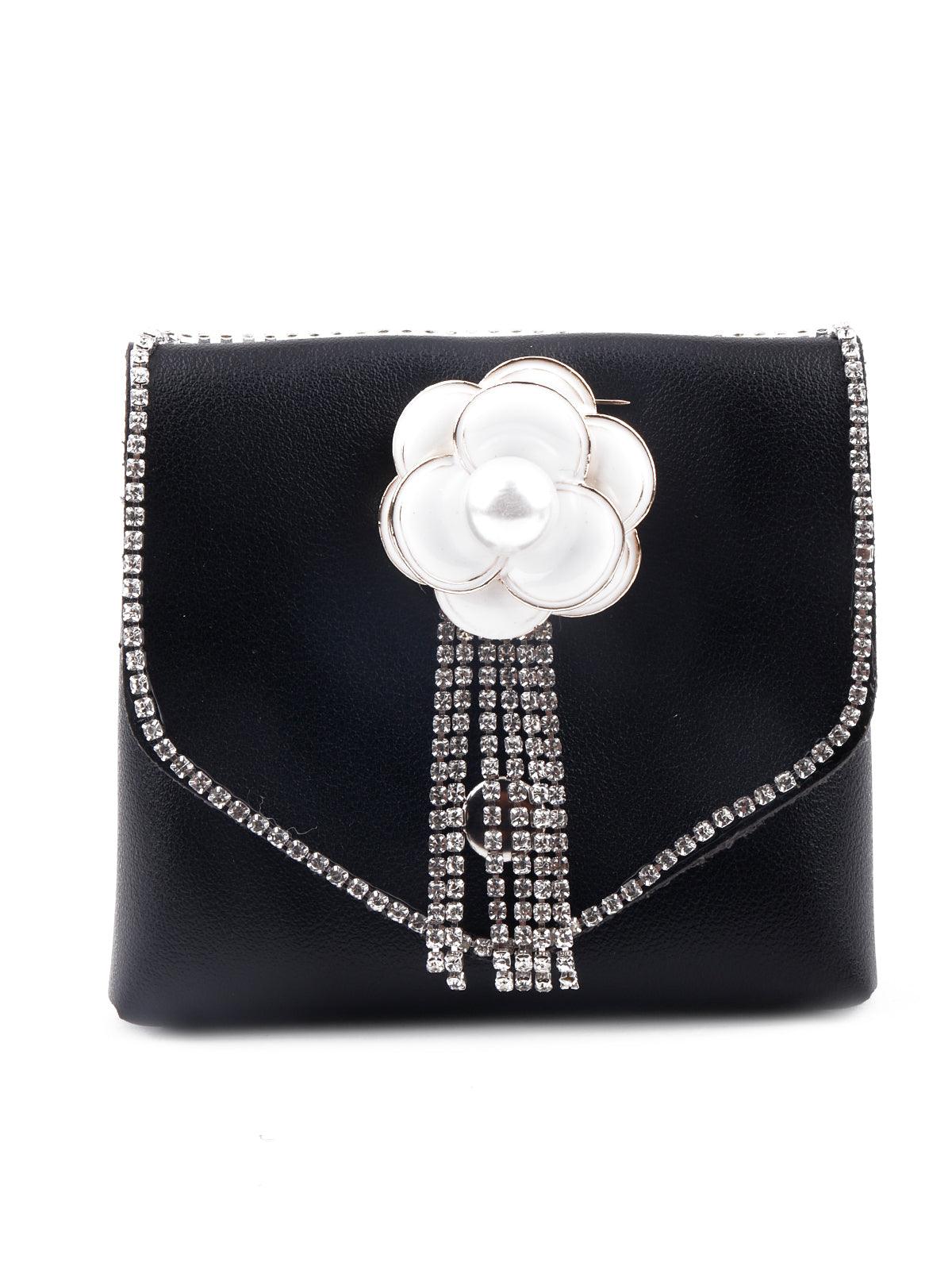 Floral black tassel embellished belt bag - Odette