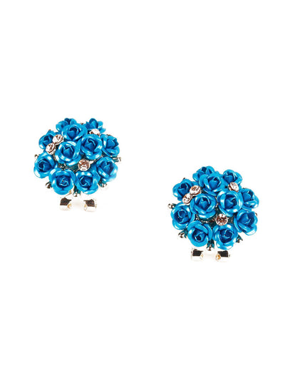 Floral Blue Stud Earrings - Odette