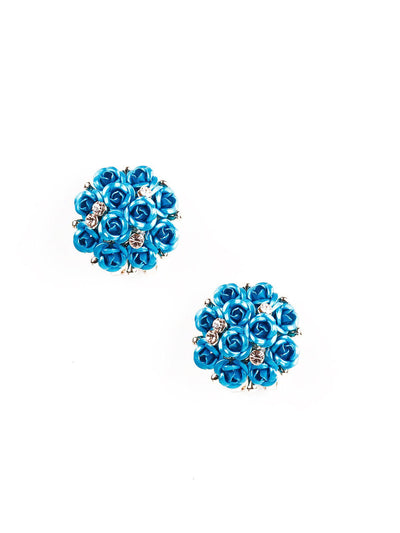 Floral Blue Stud Earrings - Odette