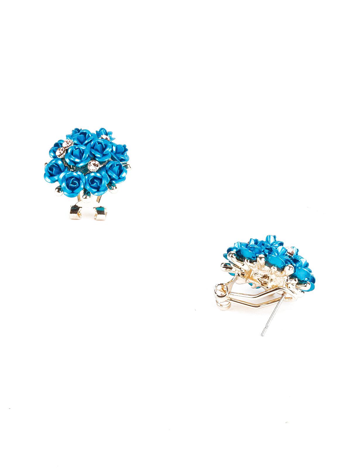 Floral Blue Stud Earrings - Odette