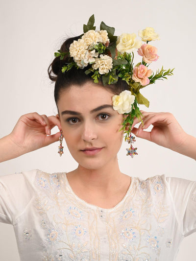 Floral Chunky Rich Look Multicolour Dangle Earrings - Odette
