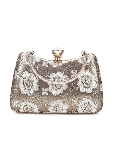 Floral gold  lace clutch for women - Odette