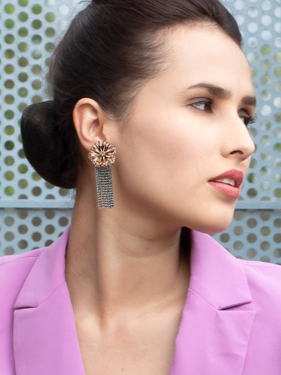 Floral metal arrangement tassel earrings - Odette