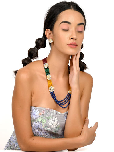 Floral multicoloured embellished necklace set for women - Odette