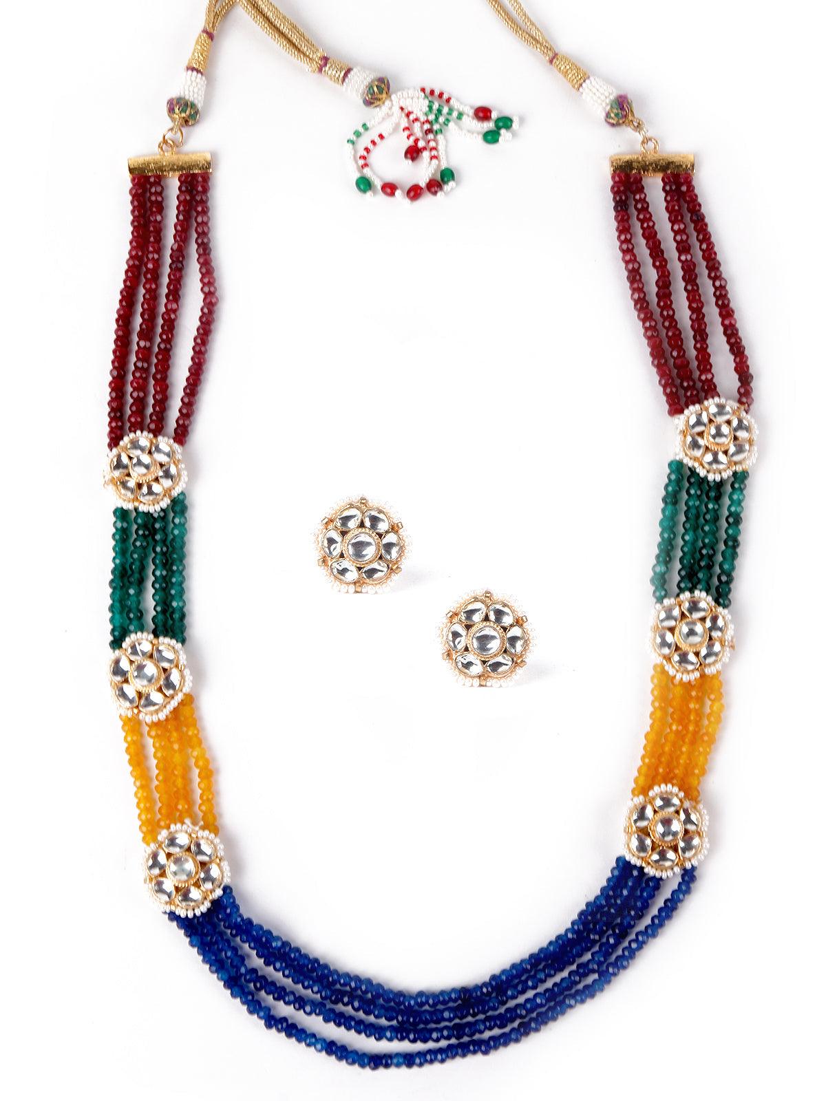 Floral multicoloured embellished necklace set for women - Odette